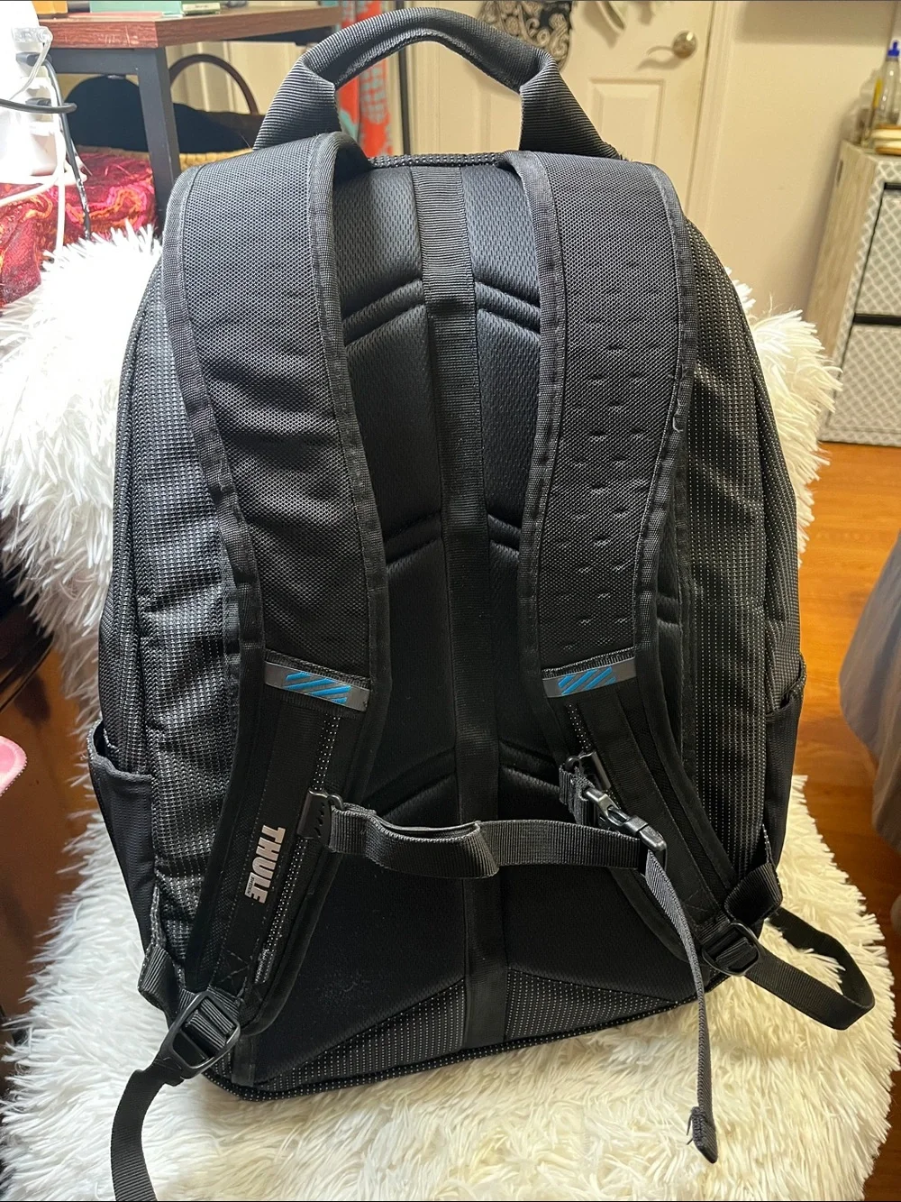 Thule Black Backpack with Teal Zipper Accents